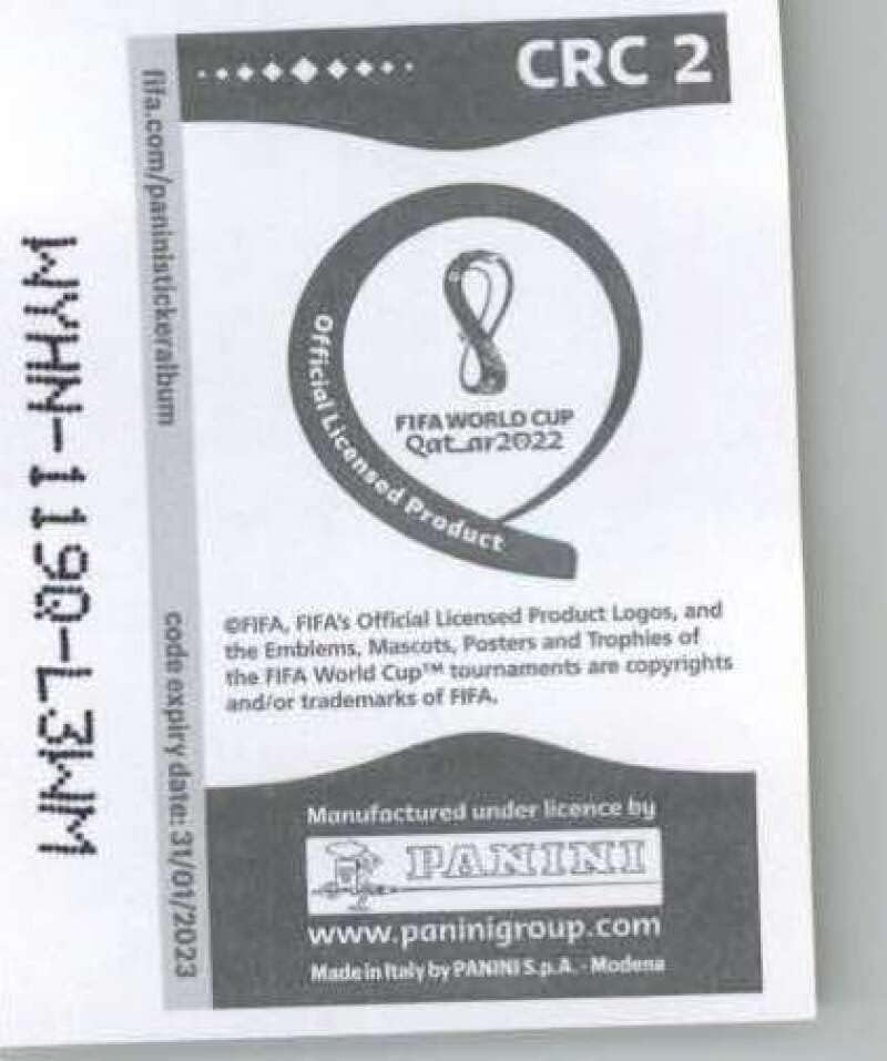 Miniatura 2 de 2022 Panini World Cup Qatar Sticker CRC2 Team Logo FOIL Group E Costa Rica Mini Sticker Trading Card