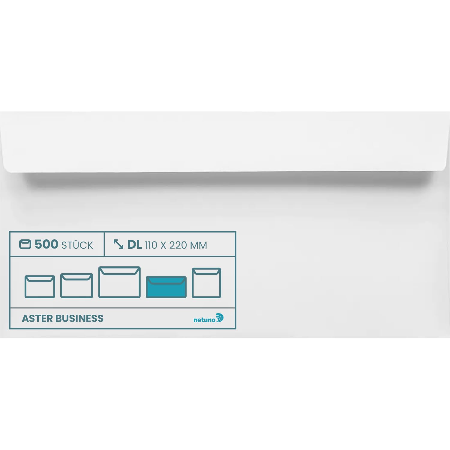 Netuno 500 kopert białych DIN długie 110 x 220 mm 120 g Aster Business koperty DL samoprzylepne bez okienka, długie koperty biznesowe DL Premium papierowe koperty eleganckie do zaproszeń