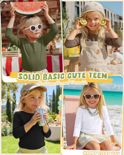 Image of 4 Pack Girls 3 /4 Sleeve T Shirts Kids Crewneck Elbow Sleeve Casual Tops Solid Basic Cute Teen Tees 5-14Y