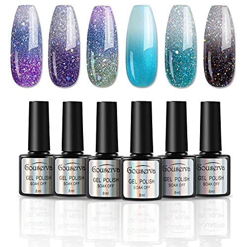 Color Changing Nail Polish Set Color Changing Gel Polish Set Mood Soak Off Uv Led Gel Nail Polish 6 Colors,8 ml Each Bottle