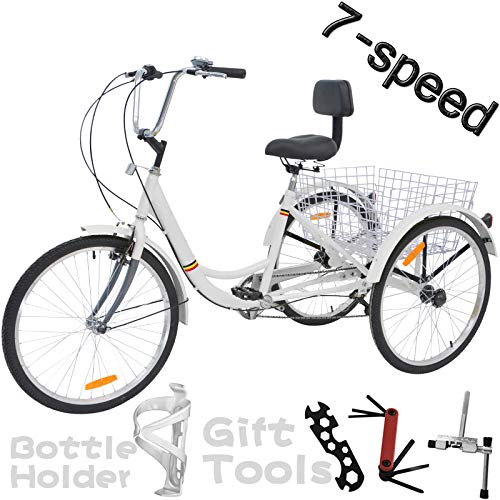 VANELL 7/1 Speed Tricycle Adult 20/24/26 in Trike Cruise Bike 3 Wheeled Bicycle