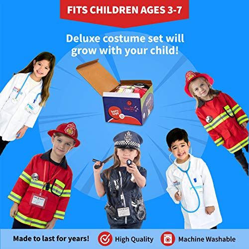 Born Toys Premium 16Pcs Costume Dress Up Set For Kids Ages 3-7 Fireman,Police Costume, And Doctor All Sets Are Washable And Have Accessories #TOP5