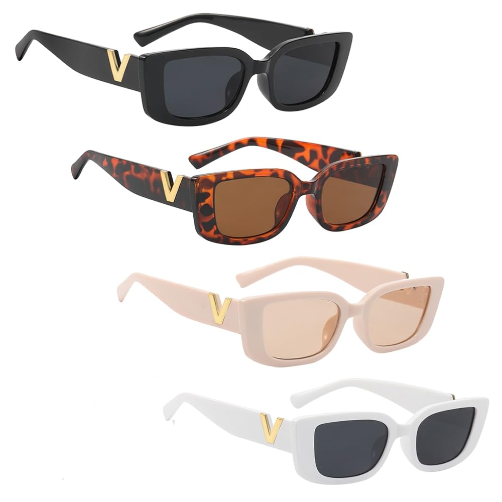 GOLRISEN Gafas de Sol Cuadradas Pequeñas, 4 Gafas de Sol Polarizadas UV400 Gafas de Sol Cuadradas Modernas y Elegantes para Hombre y Mujer, Blanco Negro Beige Leopardo