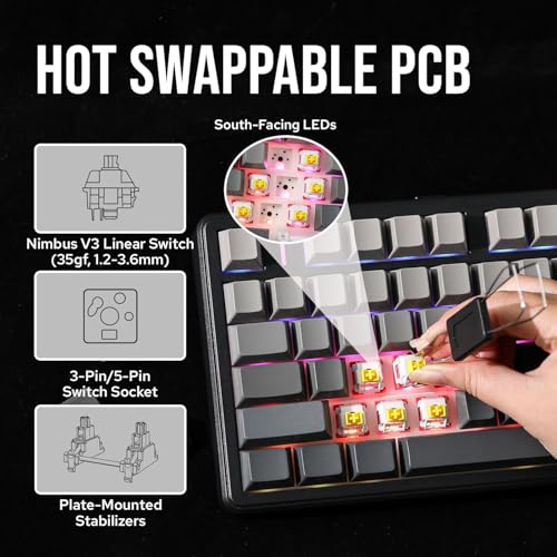 Image of PROGAMER Aula F99 Wireless Mechanical Keyboard | Tri-Mode BT5.0 /2.4GHz /USB-C Hot Swappable | Pre-lubed Linear Switches, Gasket Structure | RGB Keyboard (Side Engraved Gradient Gray - Nimbus Switch)