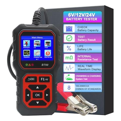 Car Battery Tester Automotive 100-2000 CCA Battery Load Tester,iKiKin BT60 12 and 24V Auto Cranking and Charging System Test Scan Tool Digital Battery Alternator Analyzer for Car Truck Motorcycle Cover