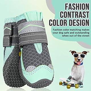 SlowTon Dog Shoes for Large Small Medium Dogs - Breathable Dog Boots for Summer Hot Pavement, Paw Protector for Outdoor Walking Winter Snow, Anti-Slip Rubber Dog Booties for Hardwood Floor (Green, 6)