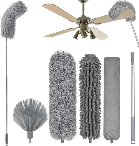 TEKCOOL Microfiber Feather Bendable & Extendable Fan Cleaning Duster with 100 inches Expandable Pole Handle Washable for High Ceiling Fans, Window Blinds, Furniture (4 in 1 Duster)