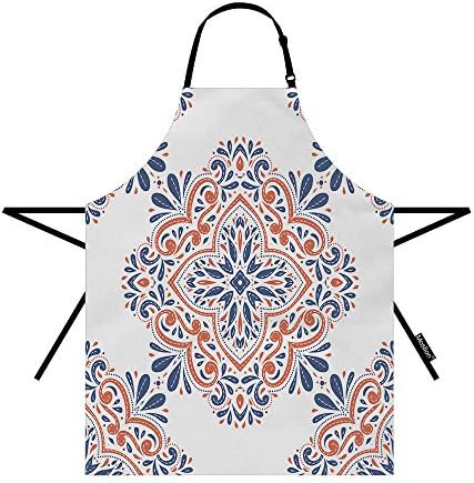 Moslion Mandala Apron 31x27 Inch Aztec Blue Orange Vintage Paisley Ethnic Moroccan Flower Kitchen Chef Waitress Cook Aprons Bib with Adjustable Neck for Women Men Girls
