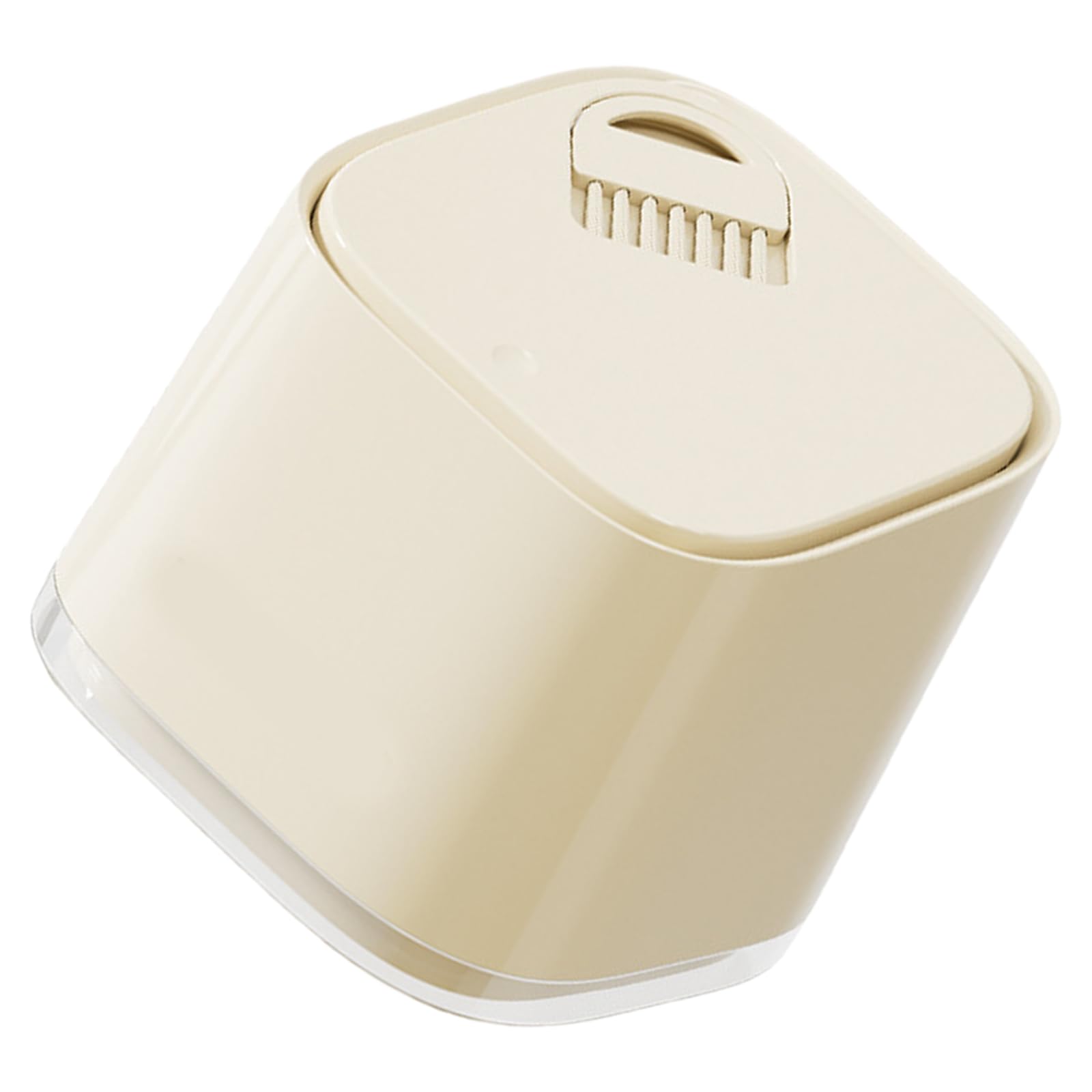 Kalttoy Space Saving Small Press Lid Trash Bin Modern Cream White Garbage Can with Brush Desktop Waste Basket Organizers Press Lid Trash Can