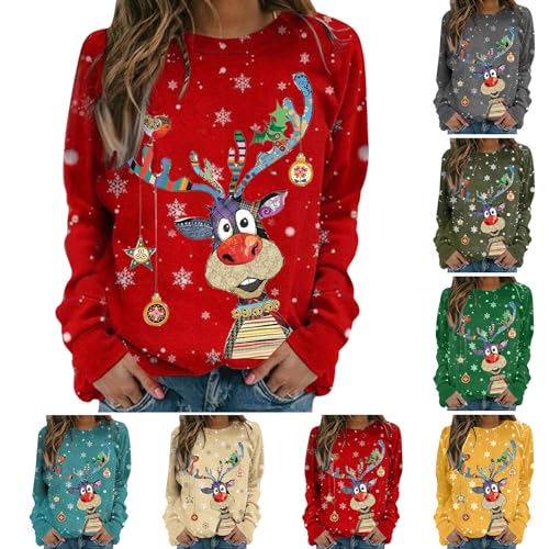 Weihnachtspullover Damen Lustige Weihnachtsoutfit Rentier-Print...