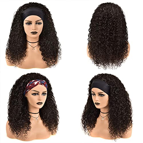 Image of Deep Wave Headband Wig Human Hair 18 Inch Brazilian Virgin Natural Black