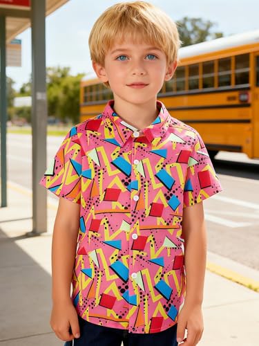 Image of uideazone 2-10 Years Boys Button Down Shirts 3D Graphic Hawaiian Aloha Short Sleeve Dress Shirt Tops