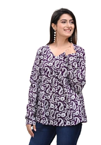 New Printed Short Blue Full Sleeves Top for Women