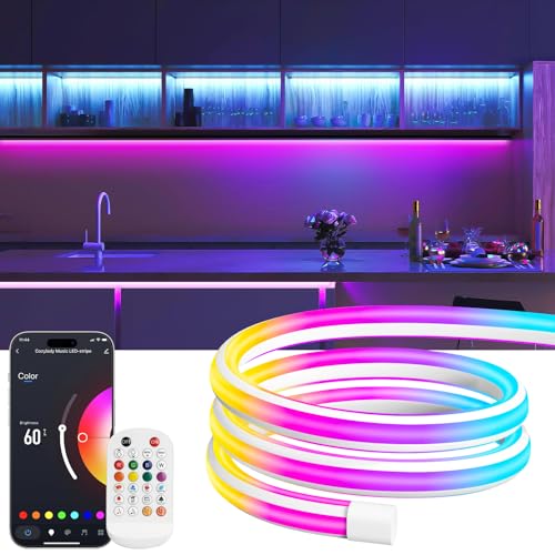 Lamomo LED Streifen 2M RGB, Led Lichtleiste Küche, 24V Silikon LED Strip Flexibel, LED Leiste unter Schrankbeleuchtung für Innen Regale,Vitrinen,küchenlicht