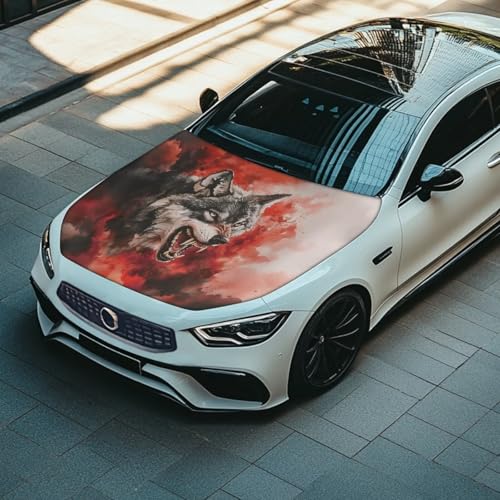 Image of Car Hood Cover Protector Stretchable 59x39 Inches Wolf Car Hood Wraps Vehicles Banner Outdoor Decorations for Compact Sedans SUV Trucks