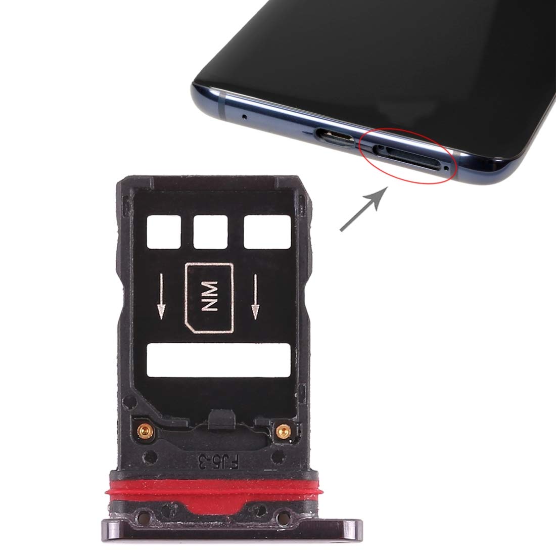 Original 2 x SIM Card Tray Made for Huawei Mate 20 Pro (Black 