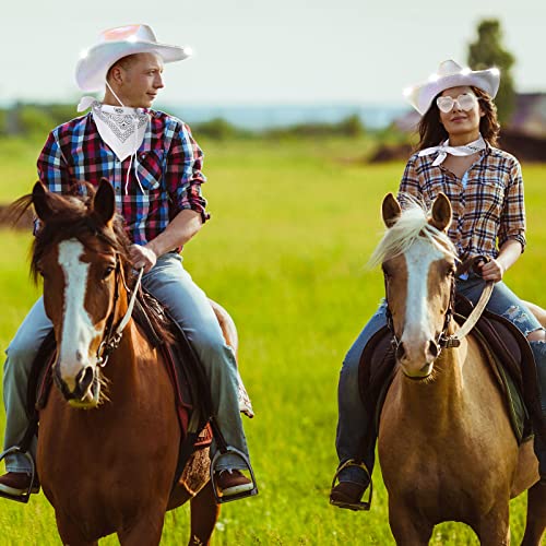 Unittype 18 Pack Cowboy Hat Set Bride Cowgirl Hat Space Cowboy Led Hat With 6 Glasses 6 Bandana For Women Cowboy Costume (White) #TOP6