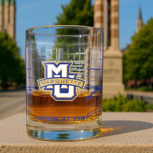 Image of Greenline Goods - University of Marquette Golden Eagles College Whiskey Glasses (Set of 2), 10 oz - Full-Color Logo + Campus Map