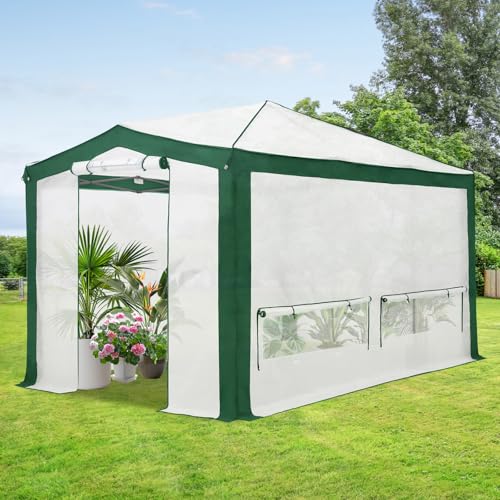 Image of EAGLE PEAK 12x8 Walk in Pop Up Greenhouse, Support Pole, Green /White