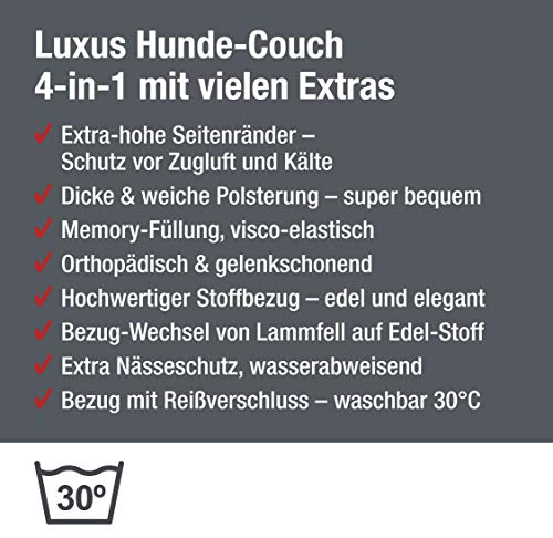 JAMAXX Premium 4-in-1 Hunde-Sofa Orthopädisches Hundebett mit Memory Visco Schaumstoff, abnehmbare Polster, Extra-Dicke Polsterung, Wechsel-Bezug, Waschbar, PDB3015 (M) 80x60 ECO anthrazit grau