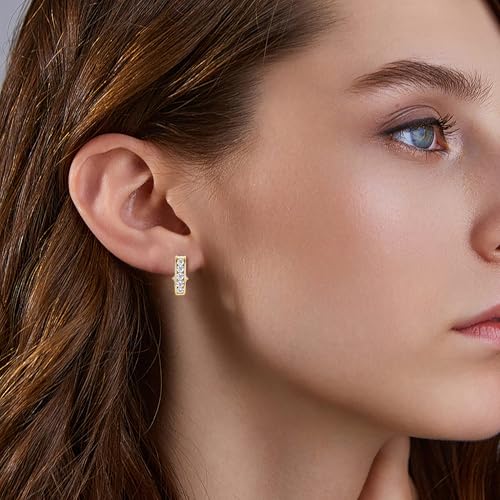 AINUOSHI Moissanite Hoop Earrings for Women Channel-Set J-Hoop Earrings 1 Carat (CTW) Lab Created Gold Plated 925 Sterling Silver Half Hoops Huggie Omega Back Earrings3