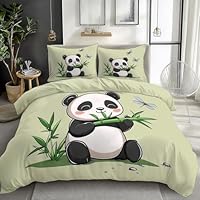 XCQHZYQ Kids Bedding Set 135x200 cm Cartoon Animal Panda Single Duvet Cover Set Soft Easy Care Polycotton Quilt Duvet Cover with Pillow Case, Children's Bedding Bed Cover