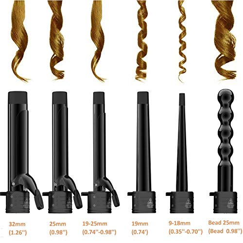 Laluztop Curling Iron Wand Set - Hair Curling Iron with 6 Interchangeable Ceramic Barrels and a Heat Protective Glove, 0.35-1.25 Inch Hair Curler for All Hair Types