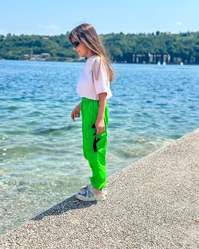 Image of Rolanko Girls Cargo Pants for Kids Loose Streetwear Hip Hop Dance Cotton Cargo Jogger Pants for Kids 4-15 Years