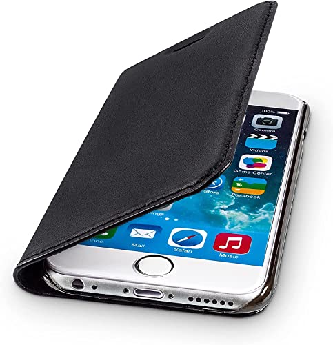 WIIUKA Echt Ledertasche -TRAVEL- für Apple iPhone 6S & iPhone 6 mit Kartenfach, extra Dünn, Tasche Schwarz, Leder Hülle kompatibel mit iPhone 6/6S