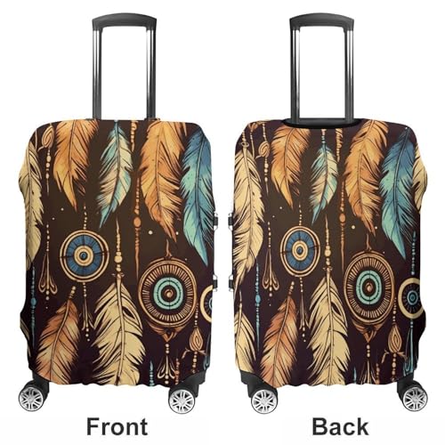 Vintage Ethnic Tribal Feather Luggage Cover, Washable Elastic Suitcase Cover Protector Fit 18-32 Inch Luggage3