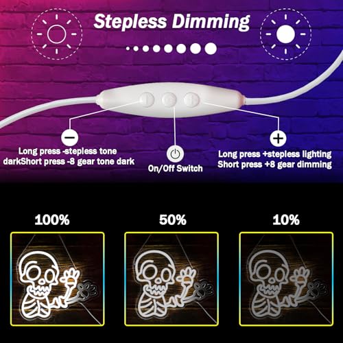 Image of Waving Skeleton Neon Sign for Wall Decor Dimmable Flashing Halloween Neon Signs Halloween Neon Lights Ghost Skull Led Wall Decor