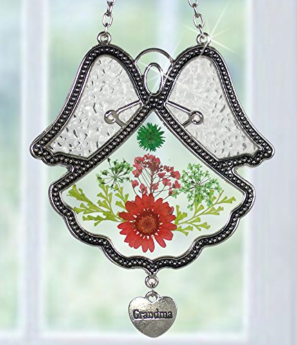 Grandmother Angel Sun Catcher - Pressed Flowers in Suncatcher with Silver Heart Grandma Charm - Gift for Grandma - Image 3