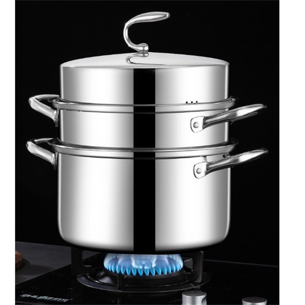 Vaporiera in Acciaio Inossidabile Teglia for panini al vapore a tre strati, teglia for cottura a addensata per Uso Cucina(28cm)