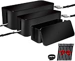 Powerking Cable Management Box, Cable Organizer for Hide and Conceal Power Strips and Electrical Cords,Cord Organizer Made from Safe ABS Material (Small, Black)