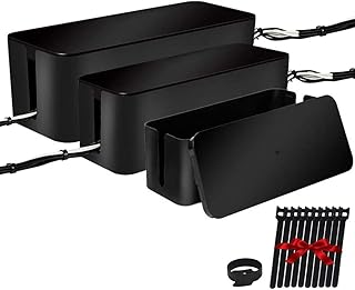 ShellKingdom Cable Management Box, 3 Pack Cable Organizer for Cable and Cord Management, Storage and Holder to Cover and Hide & Power Strips & Cords (Black 3 Set)