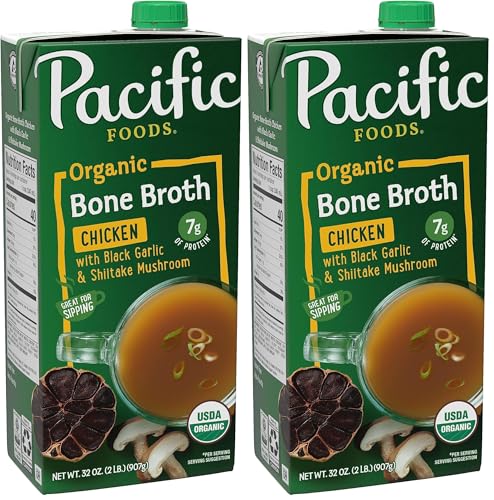 Pacific Foods Organic Chicken Bone Broth With Black Garlic & Shiitake Mushroom, 32 oz Carton (Pack of 2)