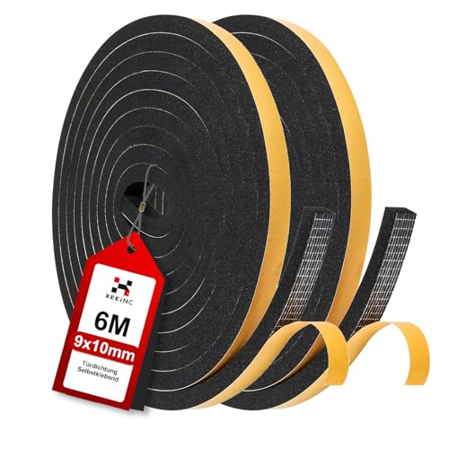 XEEINC 6M Burlete Puerta Ventana, 9mm(W) x 10mm(D) Burlete Tira Sellado para Puerta Entrada, Autoadhesiva Espuma Burlete Persiana Casa Aislante Frío, Ruido y Colisión - Blanco