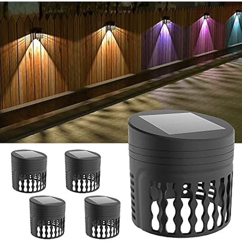 Solhice Solar Fence Lights Outdoor 4 Pack, Solar Powered Wall Lights with 2 Colors Mode, Color Glow Lighting Waterproof RGB Decorative for Step Wall Patio Stair Path Backyard Cover