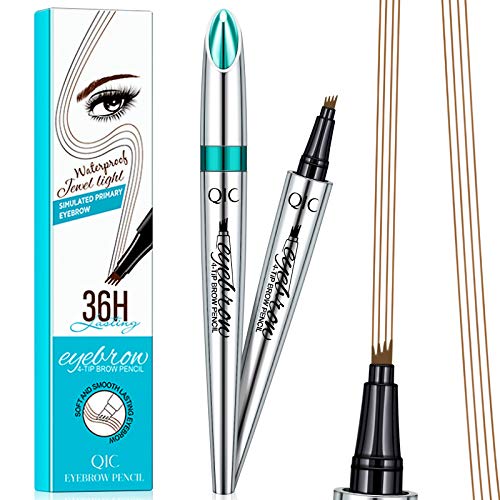 36Hours Super Long Lasting Eyebrow Tattoo Pen - Microblading Liquid Eyebrow Pencil Brow Pen with 4 Micro-Fork Tips to Applicator, Waterproof, Smudge-Proof, All Day Charming Look (Light-Brown)