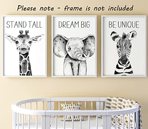 Safari Animals Baby Girl Boy Set of 3 Nursery Unframed Prints, Bedroom Decor Wall Art Posters, Elephant Giraffe Zebra Quotes - Image 2