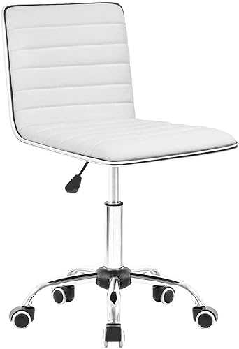 Homall Moderno escritorio de oficina con respaldo bajo ajustable y acanalado sin brazos para escritorio de oficina giratorio de cuero con ruedas