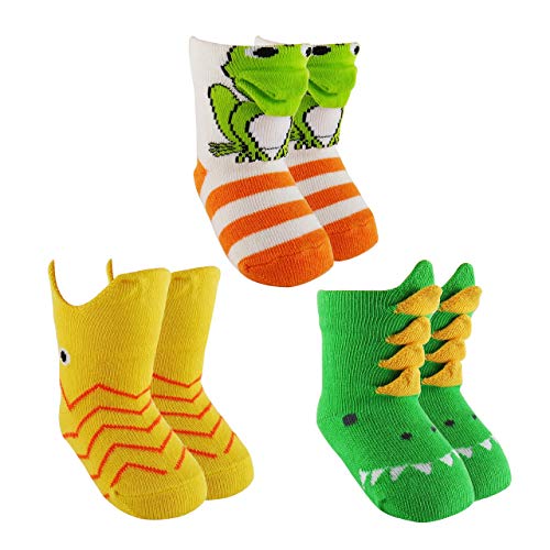 Sockmate 3D Baby Newborn Crew Cotton Socks-Baby Shark, Fish, Dinosaur, Frog for Infant Girls, Boys for 0-6/6-12/12-18 Months