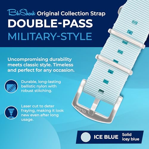 Image of BluShark - Original Collection Military-Style Waterproof Watch Strap, Fits All Timepiece Brands, Durable Nylon Wristwatch Accessories with Stainless Steel Buckle - 18mm, 20mm, 22mm & 24mm Watch Bands