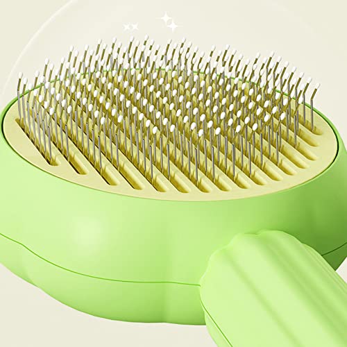 Image of 7.6in Pumpkin Pet Brush Cat, 2Pcs Creative Comfortable Self Cleaning Slicker Brush, Cat Brush for Shedding and Grooming Self Cleaning (Green)