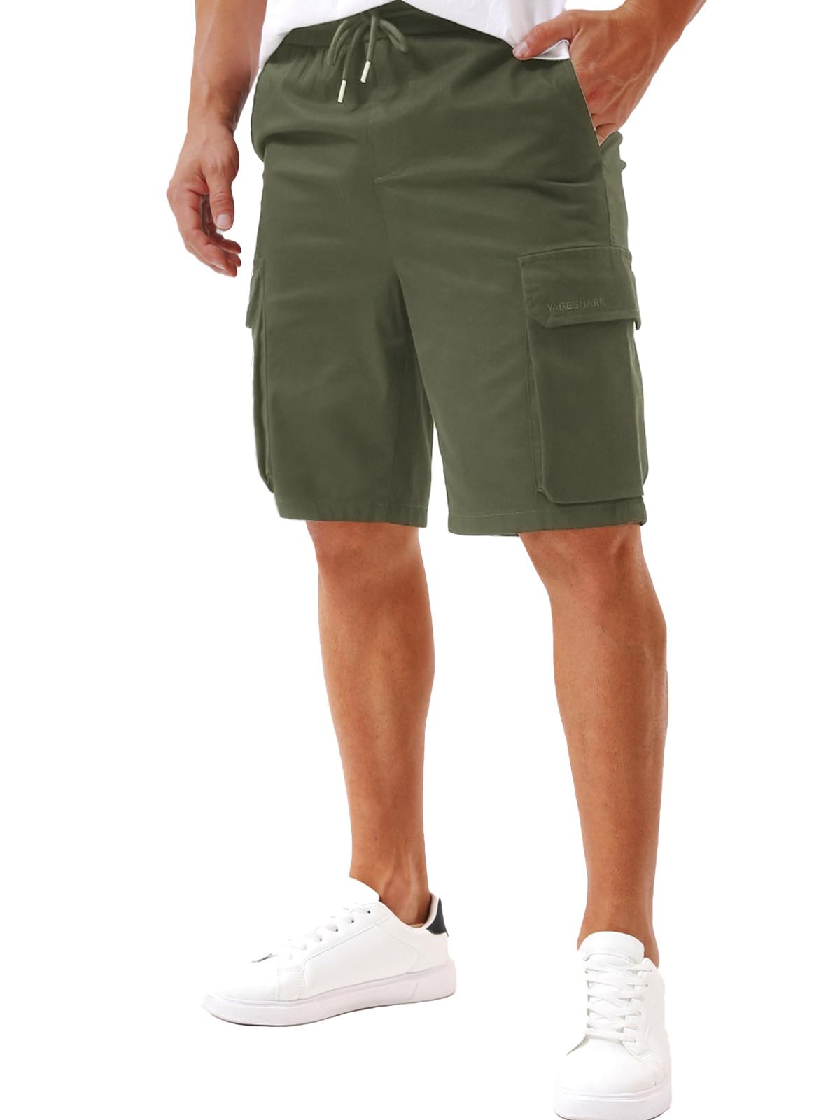 Yageshark Kurze Hosen Herren Baumwolle Cargo Shorts Sommer Chino Freizeithose, 6 Taschen, elastischer Bund mit Kordelzug, atmungsaktive Baumwolle, Regular Fit Knielang, für Alltag, Reisen & Wandern
