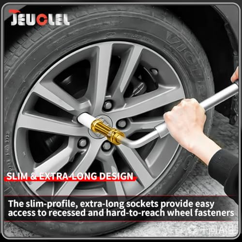 Image of 19mm 1 /2 inch Extra-Long Wheel Protector Impact Socket, Lug Nut Removal | 6 Point, Non-Marring, Thin Wall, Deep Socket, Wheel Protector, Protective Socket, Color-Coded, Cr-Mo Steel, Hand Repair Tool