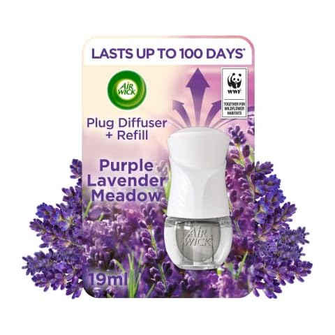 Airwick Essential Oils Air Freshener, Electrical Plug in Kit Gadget and Refill, Purple Lavender Meadow Cover
