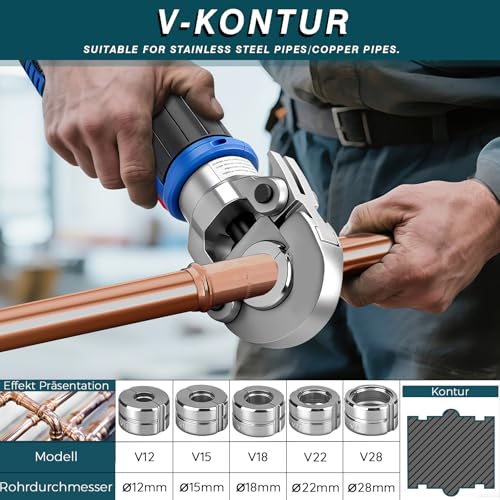 5 Stück Pressbacken Cr V Kontur Inkl. V12, V15, V18, V22, V28 für Presszange Kupferrohr, Edelstahlrohr