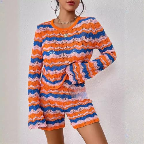 Women's Coquette Knit Sweaters Gyaru Sheer Mesh Crew Neck Tops Aesthetic Summer Casual 2 Pieces Set Y2K Clothings2