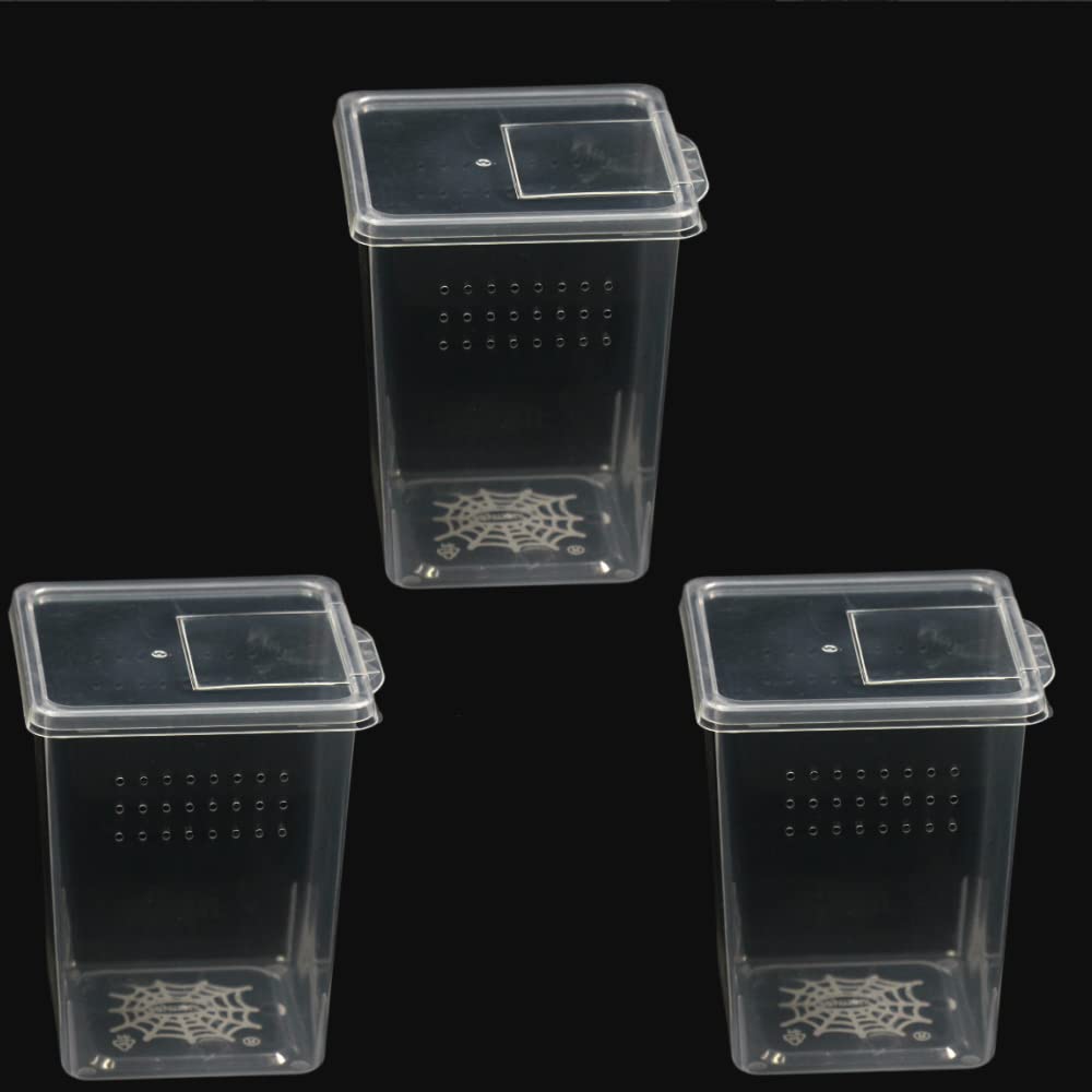 3 Pcs Acrylic Transparent Insect Reptile Spider Terrariums Breeding Box Hatching Container,Portable Small Reptile Animal Habitat Cage,Plastic